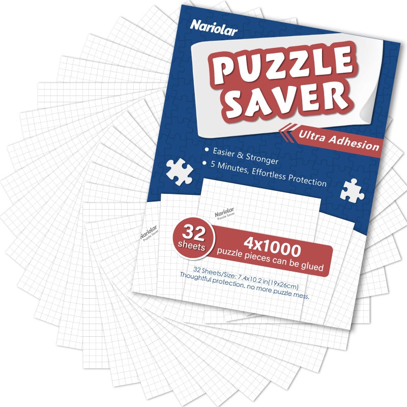 Nariolar Ultra Adhesion Puzzle Glue Sheets, 32 Saver Sheets Preserves 4Ã—1000 Pieces Jigsaw, Puzzle Saver for Easy Preservation in Minutes - Image 1