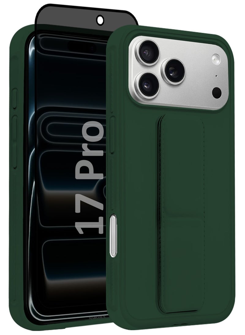 2 Packs Premium PU Leather Case for iPhone 17 Pro with Stand Function Shockproof and Anti Scratch Finger Grip with Privacy Screen Protector - Image 2