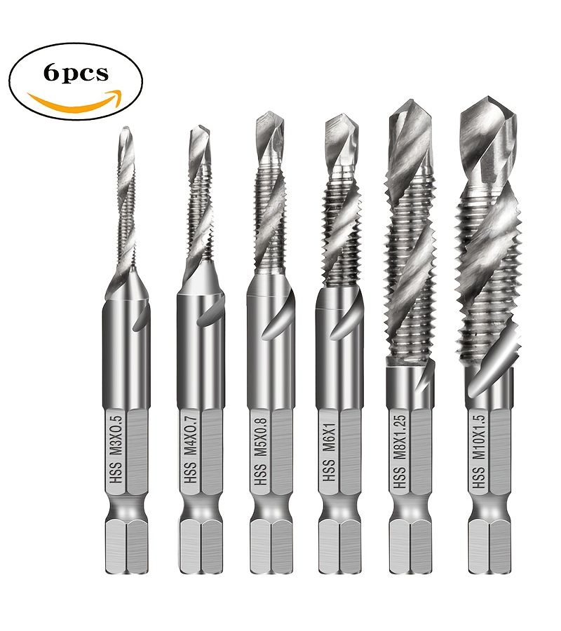 High Speed Steel Tap and Drill Bit Set 6pcs M3 to M10 Deburring Tool - Image 5