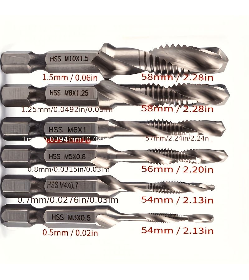 High Speed Steel Tap and Drill Bit Set 6pcs M3 to M10 Deburring Tool - Image 3