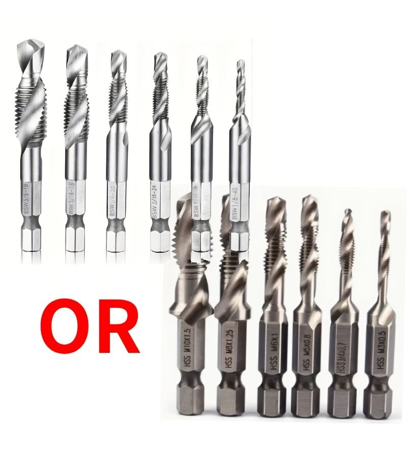 High Speed Steel Tap and Drill Bit Set 6pcs M3 to M10 Deburring Tool - Image 2