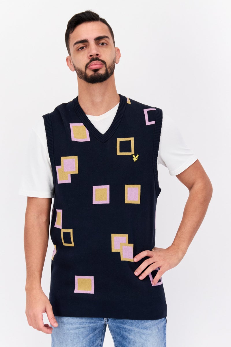 Lyle & Scott Men V Neck Sleeveless Brand Logo Sweater, Navy - Image 1