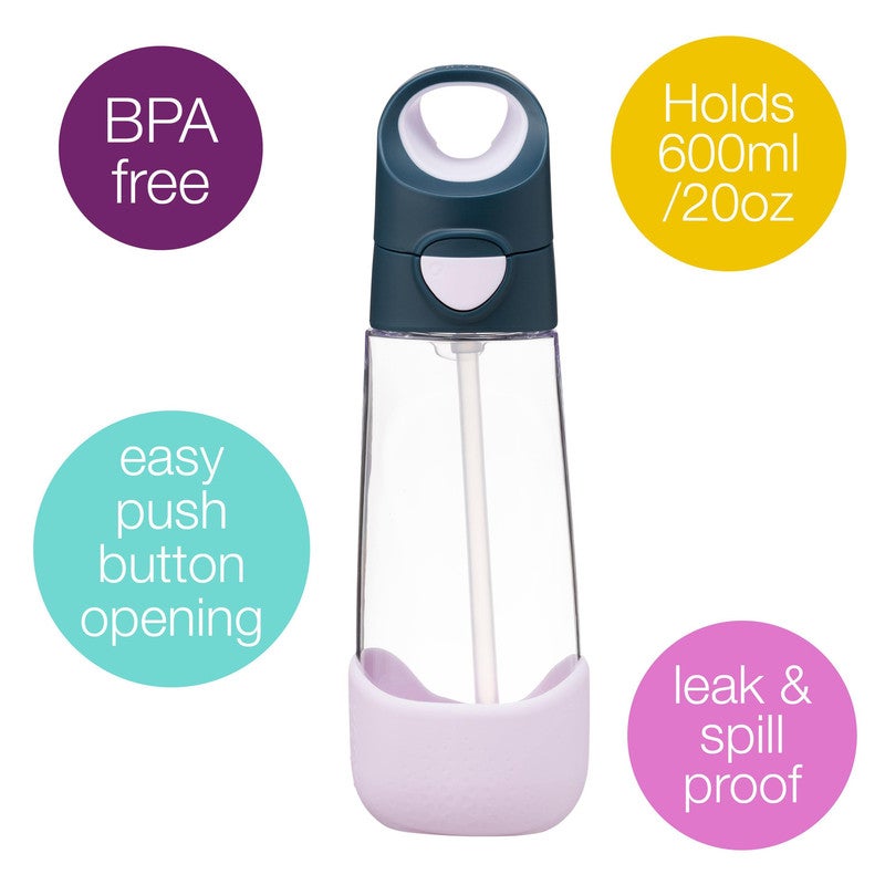 B.Box Big Kids Tritan™ Drink Bottle with Straw | Leakproof Push Button Lid | Ergonomic Triangle Grip | BPA-Free Reusable Water Bottle for School Kids | 600ml-Indigo Rose - Image 2