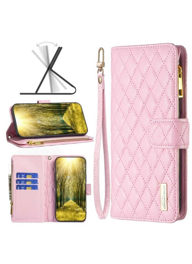 HuHa Case Cover For Xiaomi Mi 10T 5G/10T Pro 5G/Redmi K30S Diamond Lattice Zipper Wallet Leather Flip Phone Case Pink 