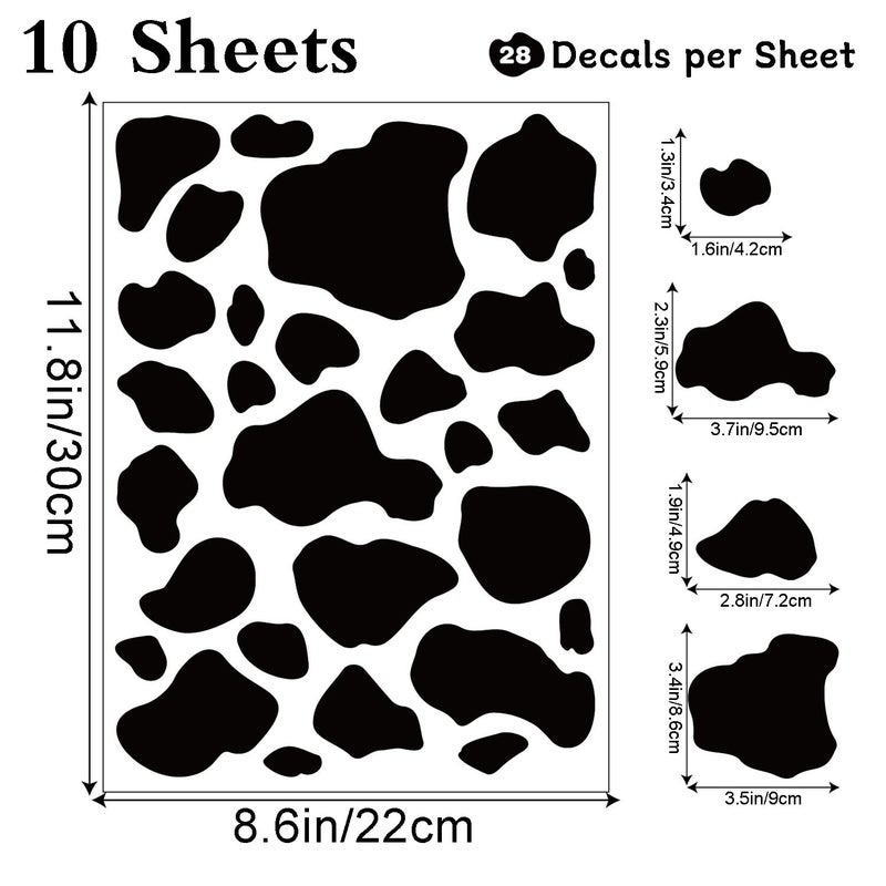 AOWDIAO 280 Pcs Cow Print Stickers | Cow Print Decor Decals for Wall  Cars  Cups | Black Vinyl Cow Print Peel and Stick Wall Decals for Bedroom Living Room Bathroom Home Wall Decor - Image 2