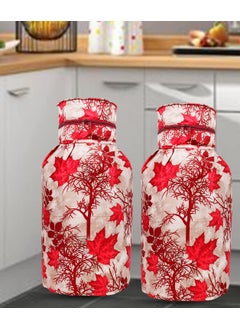 E-Retailer ERetailer Polyester 3Layered LPG Gas Cylinder Covers with Zipper Enclosure Pack of 2 ColorFloral Red Size 26x14 Inch 