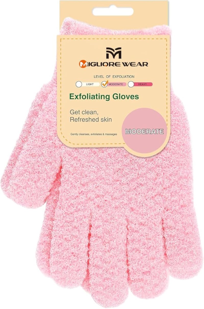 Exfoliating Gloves, 2 DISTINCT TEXTURES Body Scrub Gloves, Natural Bath/Shower Scrubber Gloves, Beauty Loofah Body Exfoliator Mitt with Hanging Loop(Moderate)