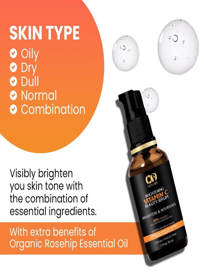CO Luxury Vitamin C Face Serum with 20% Vitamin C, Avocado, Hyaluronic Acid & Rosehip Oil - 30 ml | Improves Skin Texture, Brightens & Nourishes | For All Skin Types - Image 4