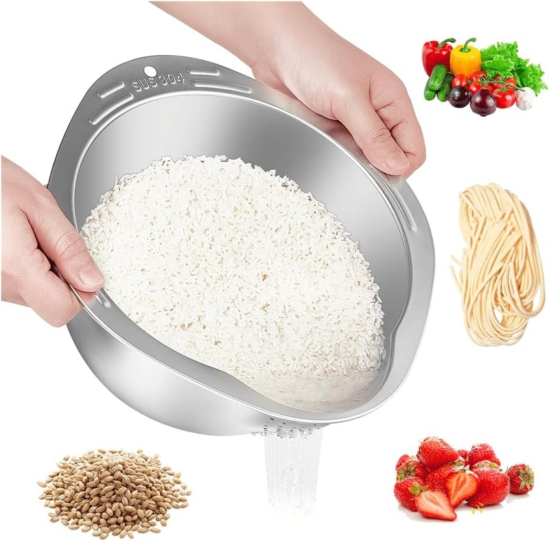 GIUOIDUORice Washer Strainer Bowl - 4-in-1 Washing Bowl for Quinoa, Stainless Steel Rinser With Side Drainers Small Colander for Cleaning Fruits, Vegetables, and Beans - Versatile Kitchen Tool - Image 1