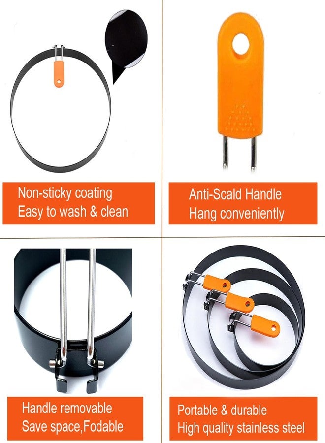 WOWITIS 4 Packs Large 8 Inch Omelette Ring for Griddle, Non-Stick Stainless Steel 8" Griddle Omelet Rings,Large Omelet Mold Pancake Ring Mold Crumpet Circle Silicone Handle with Spatula and Oil Brush - Image 5
