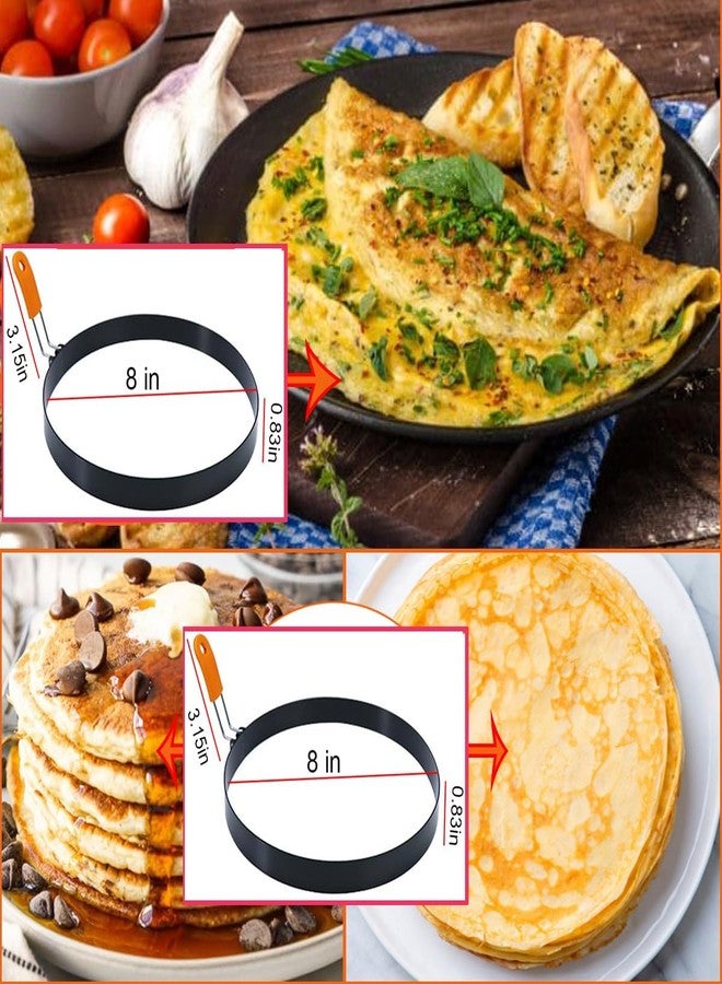 WOWITIS 4 Packs Large 8 Inch Omelette Ring for Griddle, Non-Stick Stainless Steel 8" Griddle Omelet Rings,Large Omelet Mold Pancake Ring Mold Crumpet Circle Silicone Handle with Spatula and Oil Brush - Image 3