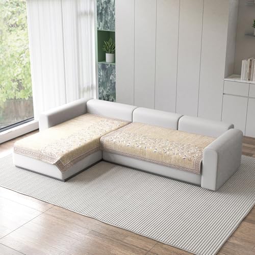 Nendle Superior Velvet Floral Sofa Mat 4 Seater Set Cover Durable Protector for Living Room Sofa Set 2+2, Suitable for L Shape, Sectional and U Shape Sofa (Color Beige, Pack of 2) - Image 1