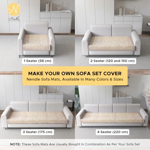 Nendle Superior Velvet Floral Sofa Mat 4 Seater Set Cover Durable Protector for Living Room Sofa Set 2+2, Suitable for L Shape, Sectional and U Shape Sofa (Color Beige, Pack of 2) - Image 5