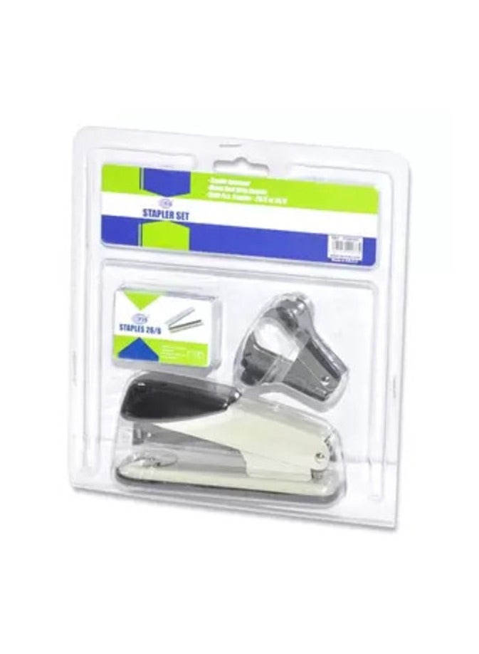 FIS Long Arm Stapler with Non-Slip Rubber Base Pad, (L)390 X (W)45 X (H)60 mm Size, Metal Body, Grey Colour