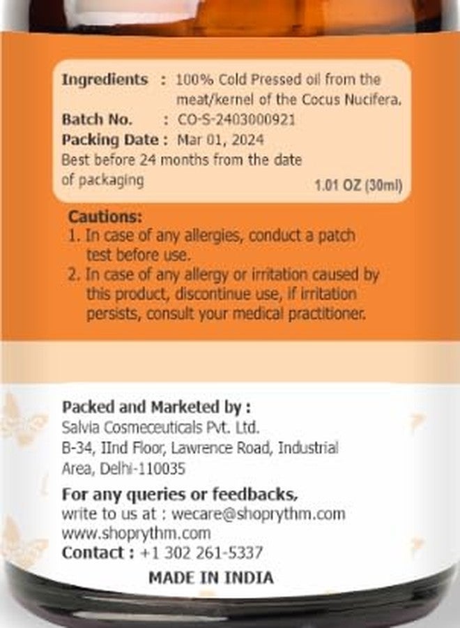 Crysalis Coconut (Cocos Nucifera) Oil|100% Pure & Natural Undiluted Carrier Oil Organic Standard For Skin & Haircare|Nourishes & Softens Skin, Improves Skin Appearance, Prevents Dry Hair-30ml - Image 4