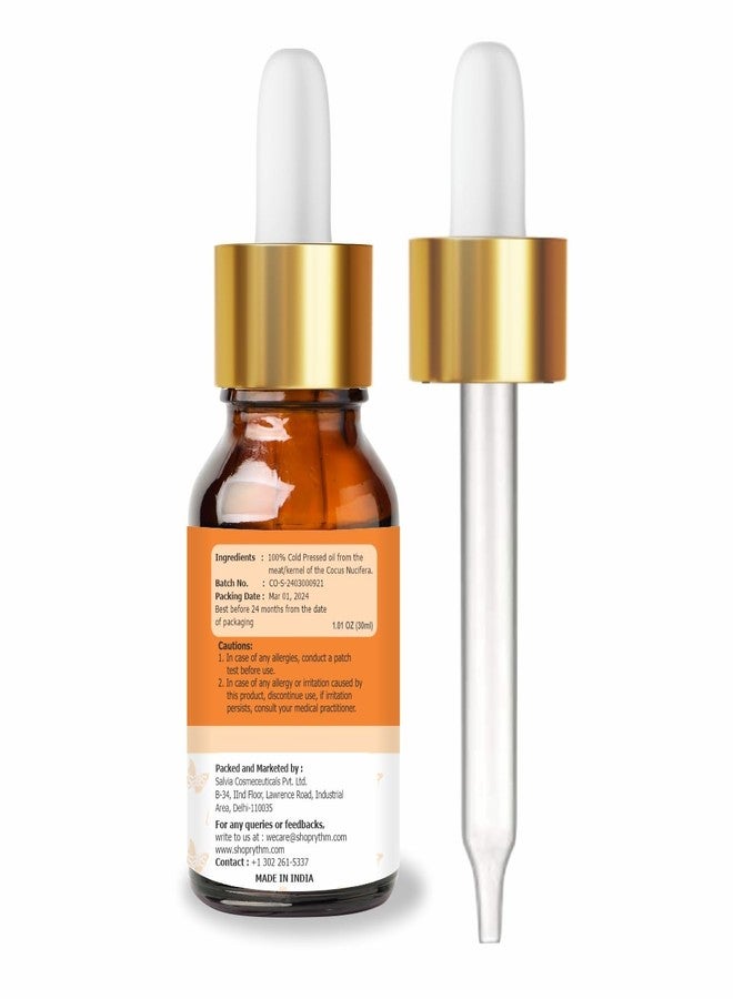 Crysalis Coconut (Cocos Nucifera) Oil|100% Pure & Natural Undiluted Carrier Oil Organic Standard For Skin & Haircare|Nourishes & Softens Skin, Improves Skin Appearance, Prevents Dry Hair-30ml - Image 3