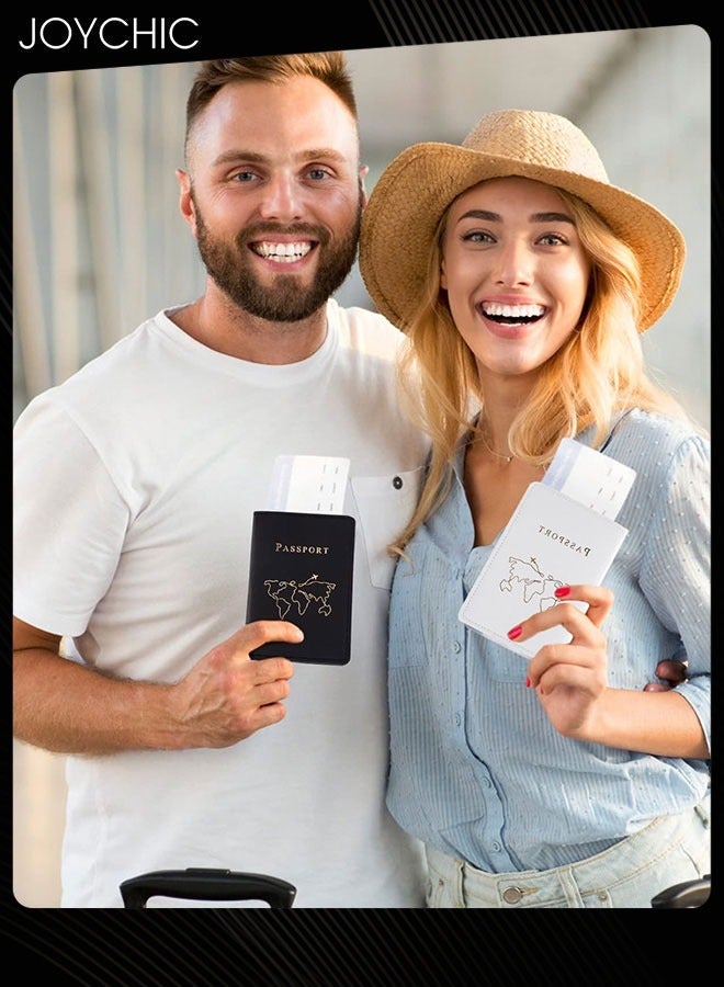 Joychic 2 Piece Map Passport Holder Passport Book Protective Cover PU Leather Waterproof ID Bag Luggage Tag Set Travel Suitcase Organizer Label for Storing Passport Business Card Credit Card Boarding - Image 2