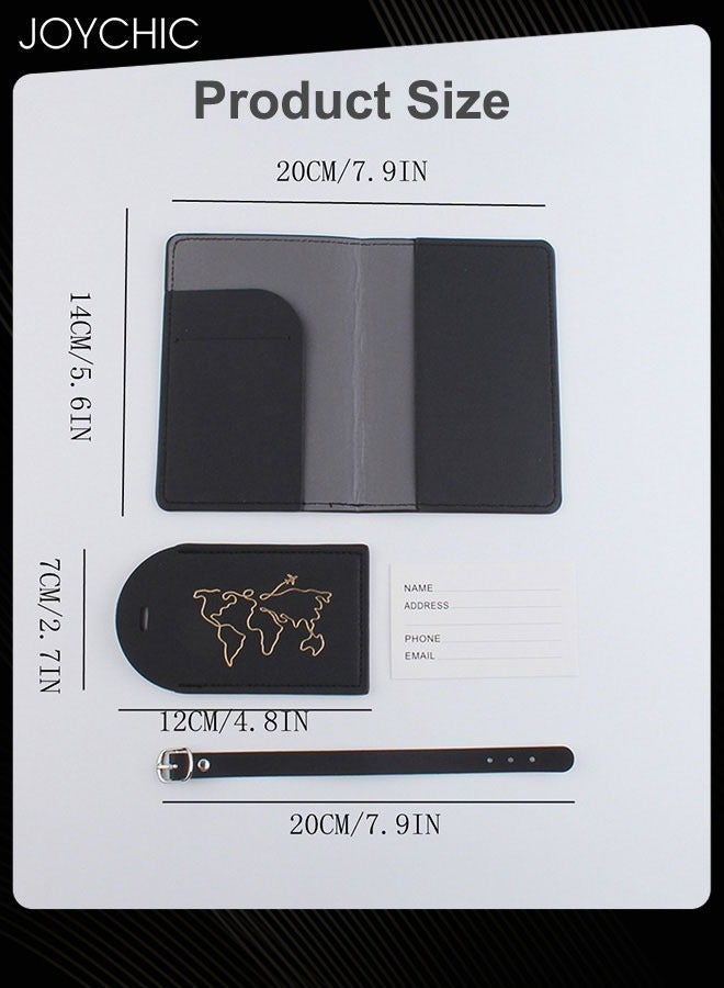 Joychic 2 Piece Map Passport Holder Passport Book Protective Cover PU Leather Waterproof ID Bag Luggage Tag Set Travel Suitcase Organizer Label for Storing Passport Business Card Credit Card Boarding - Image 5