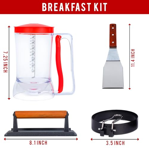 Eggssentials Griddle Breakfast Kit Compatible with Blackstone Griddle, Pancake Batter Dispenser, Bacon Press, 4 Egg Rings & Stainless Steel Spatula - Best for Indoor-Outdoor Cooking. - Image 2