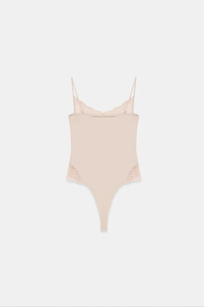 Dilvin Beige Natural DILVIN Lace Sleeveless Slim-fit Bodysuit Blouse for Women | Best Price UAE