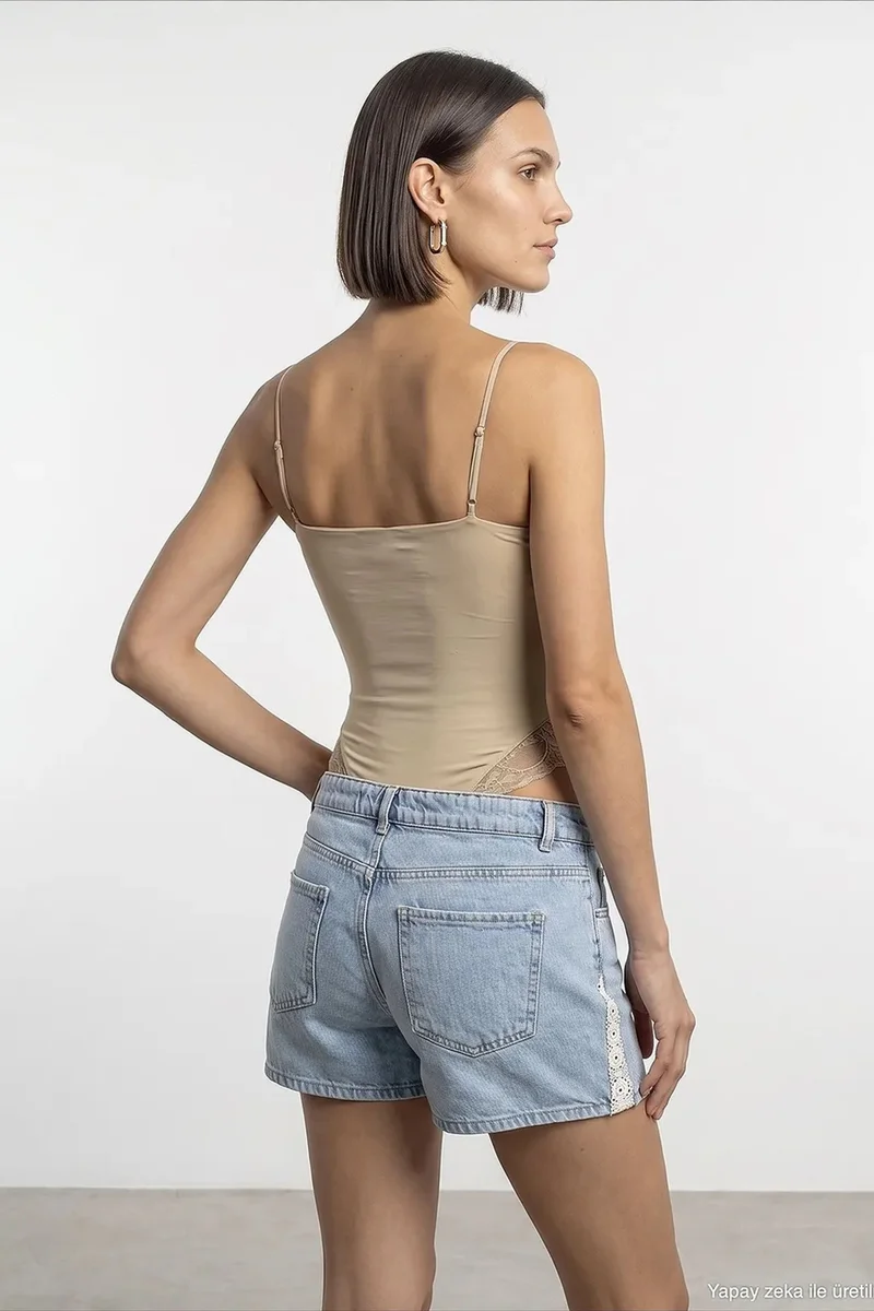 Dilvin Beige Natural DILVIN Lace Sleeveless Slim-fit Bodysuit Blouse for Women | Best Price UAE