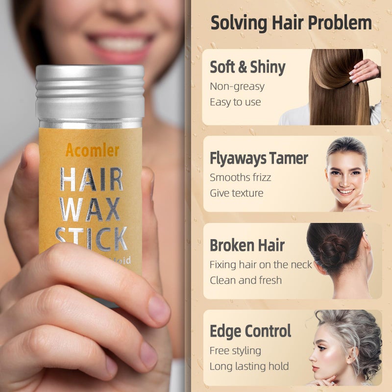 Acomler Hair Wax Stick, Wax Stick for Hair, Hair Stick Wax for Flyaways, Fly Away Hair Tamer, Slick Stick for Hair Non-greasy, Strong Hold Styling Wax Pomade for Women, Kids, Girls (1 Pack, 2.7oz) - Image 3