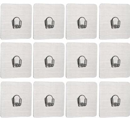 RIANZ Self Adhesive Wall Hooks Heavy Duty 3 Kg (Max) Each Hook Nail Free Sticky Hangers with Reusable Utility Towel Bath Ceiling and Kitchen (Pack of 12), Plastic - Image 1