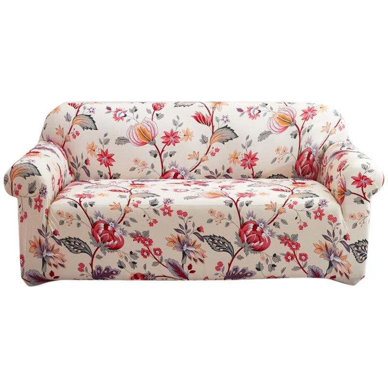 Qubjus Stretch Sofa Cover Printed Couch Cover Patterned with One Separate Cushion Cover Oversized for 4 Cushion Couches Sofas Washable Elastic Universal Furniture ProtectorXLargeBlooming Flower