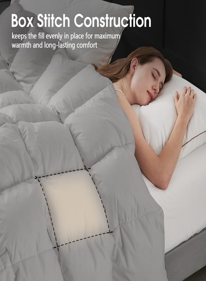 CYMULA لحاف كيمولا بحجم كوين من الريش - لحاف داخلي داكن رمادي لجميع الفصول، خفيف الوزن، مخيط بصندوق، ناعم للغاية وصامت على طراز الفنادق مع 8 حلقات (90" x 90") - Image 2