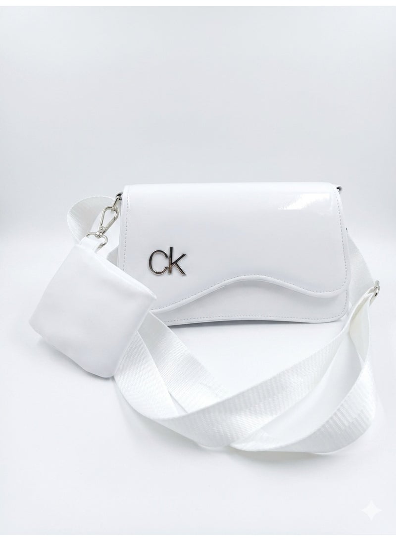 Women's Crossbody Bag,Faux Leather, Magnetic Closure, Adjustable Strap, Saddle Design (White)