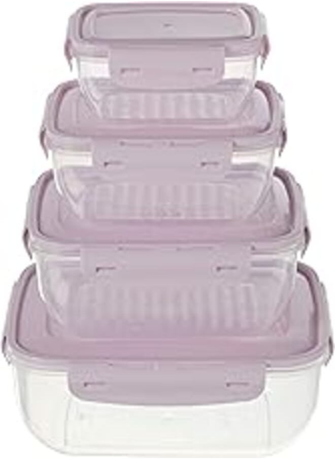 Bager Bager Cook&Lock Colored Cover Rectangular Storage Container Set 4 Pcs (400+800+1400+2300 Ml) (Std), Pink 