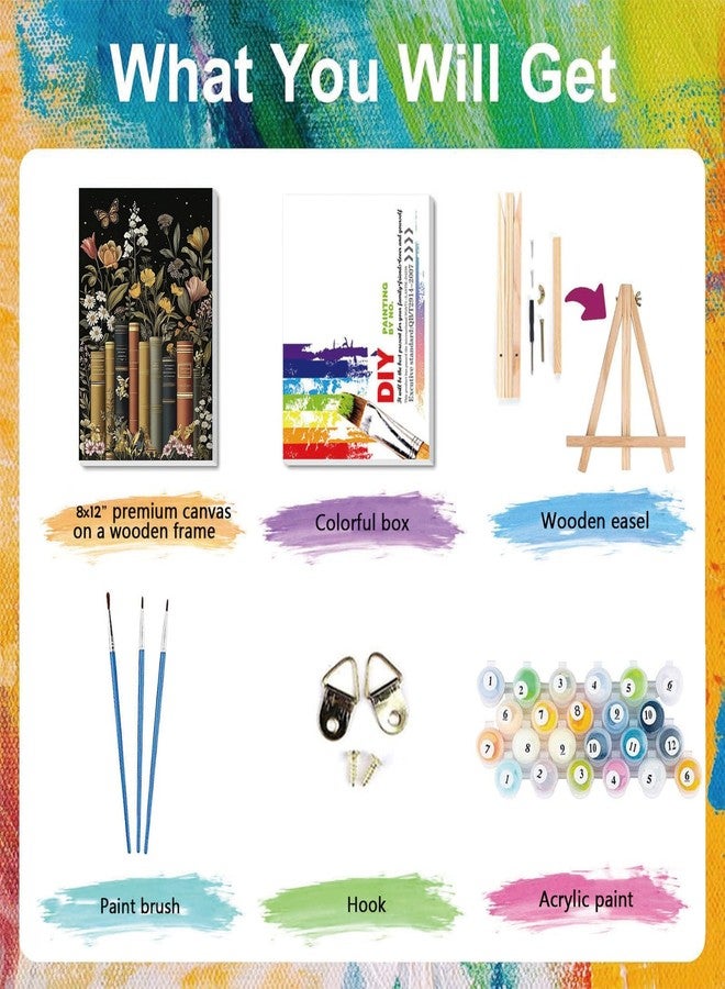xackcme Book Paint by Numbers for Adults with Framed Canvas - with Wooden Easel, Flowers Paint by Number on Canvas, DIY Books Acrylic Oil Painting Kits with Brushes for Home Wall Decor (8x12 inch) - Image 4