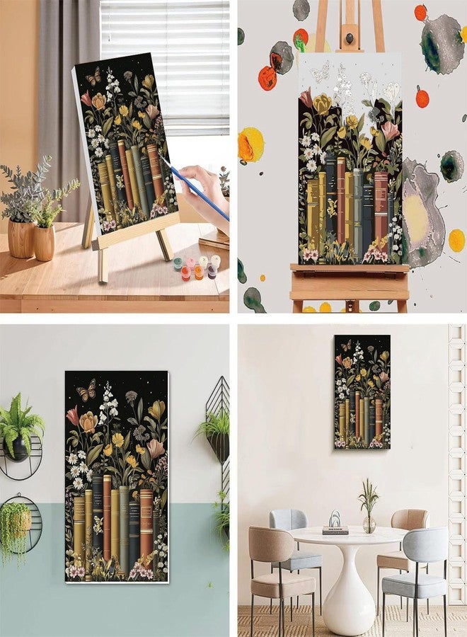 xackcme Book Paint by Numbers for Adults with Framed Canvas - with Wooden Easel, Flowers Paint by Number on Canvas, DIY Books Acrylic Oil Painting Kits with Brushes for Home Wall Decor (8x12 inch) - Image 3