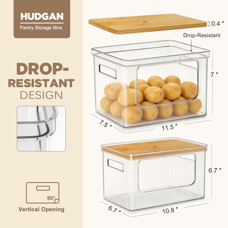 Hudgan Pantry Organizers and Storage, 2 Stackable Storage Bins for Onion, Potato, Garlic, Straight Side Clear Plastic Container for Home Edit, Kitchen Cabinet, Countertop, Bathroom and Laundry Room - Image 5