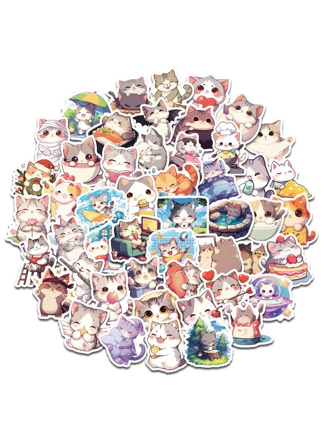 NIBEMINENT 50 Pcs Cartoon Cute Cat Diary Deco Kit Waterproof Stickers, High Definition Printing Bright Colors, Suitable for Laptop Skateboard Luggage Water Bottle Guitar DIY - Image 3