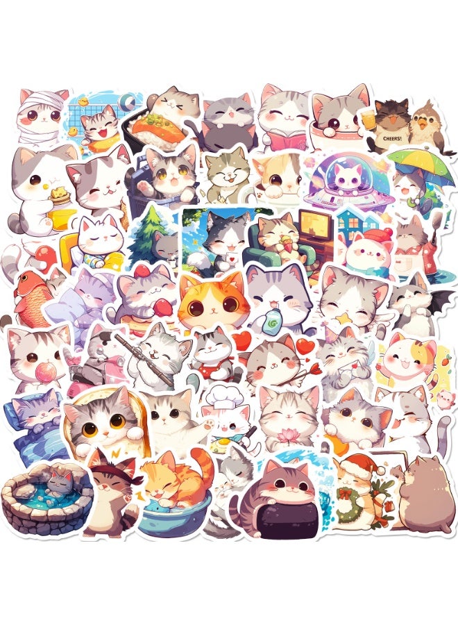 NIBEMINENT 50 Pcs Cartoon Cute Cat Diary Deco Kit Waterproof Stickers, High Definition Printing Bright Colors, Suitable for Laptop Skateboard Luggage Water Bottle Guitar DIY - Image 2
