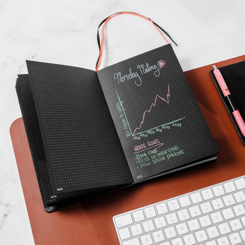 Notsu Pitch Black Paper Notebook B5 Dotted Journal | Minimalist Bullet Dot Grids with 160 Black Pages of Premium Thick 150gsm Paper, Vegan Leather Hardcovers - Image 3