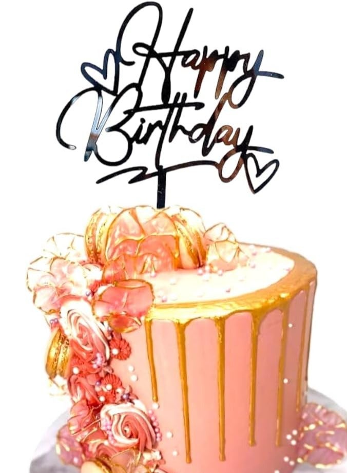 TPGP Happy Birthday Cake Toppers, Elegant Script Calligraphy Decoration Acrylic (BLACK) - Image 2