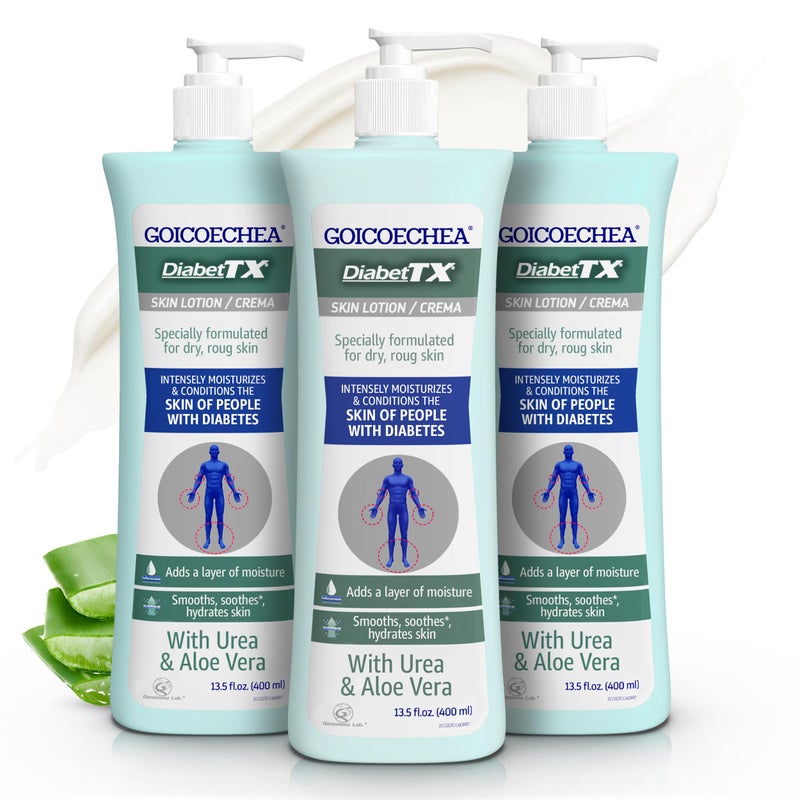 Goicoechea Diabet TX Diabetic Lotion with Urea for Dry Skin | Soothing Hydrating Cream with Aloe, Oatmeal & Vitamin E for Hands, Elbows, Feet & Body | Extra Dry Skin Support, 13.5 Oz | 3-Pack - Image 1