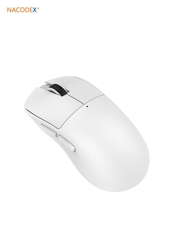 Nacodex NJ08 lightweight wireless gaming mouse, supporting three connection modes (2.4GHz wireless / Type-C wired / Bluetooth 5.0), with a maximum DPI 12,800of 1. It features Kaihua GM8.0 dust- and water-resistant microswitches, six fully customisable buttons, long battery life and a compact design. Compatible with Windows and Mac computers, it is suitable for both office work and gaming (white). - Image 1