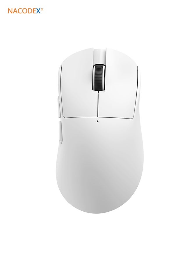 Nacodex NJ08 lightweight wireless gaming mouse, supporting three connection modes (2.4GHz wireless / Type-C wired / Bluetooth 5.0), with a maximum DPI 12,800of 1. It features Kaihua GM8.0 dust- and water-resistant microswitches, six fully customisable buttons, long battery life and a compact design. Compatible with Windows and Mac computers, it is suitable for both office work and gaming (white). - Image 1