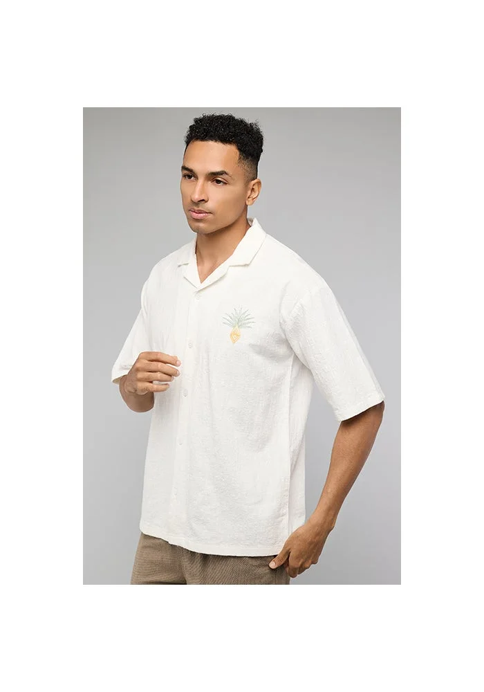 أر أند بي Embroidered Shirt with Revere Collar and Short Sleeves