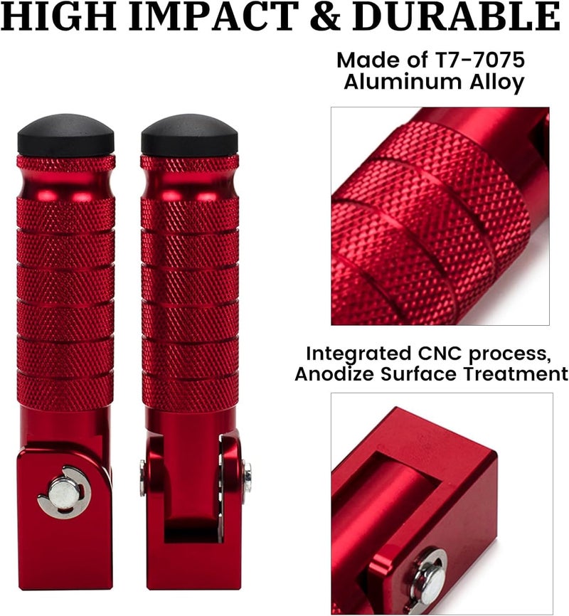 XINGWU Dirt Bike Foot Pegs with Bracket - CNC Universal Folding Pegs for Motorcycles and ATVs (Red) - Image 2