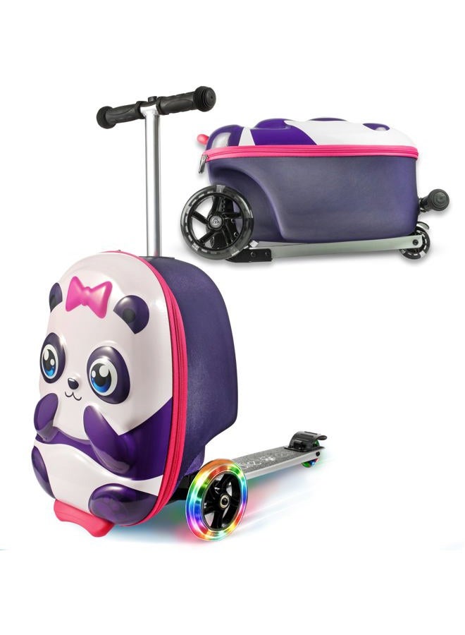 KIDDIETOTES Ride-On Scooter Suitcase for Kids – Hardside Lightweight Carry-On Luggage with Foldable Scooter, LED Wheels, Travel Fun for Toddlers & Children, Multicolor, 13.5 Inch x 9 Inch x 20 Inch - Image 1