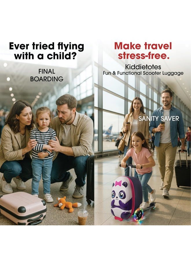 KIDDIETOTES Ride-On Scooter Suitcase for Kids – Hardside Lightweight Carry-On Luggage with Foldable Scooter, LED Wheels, Travel Fun for Toddlers & Children, Multicolor, 13.5 Inch x 9 Inch x 20 Inch - Image 3