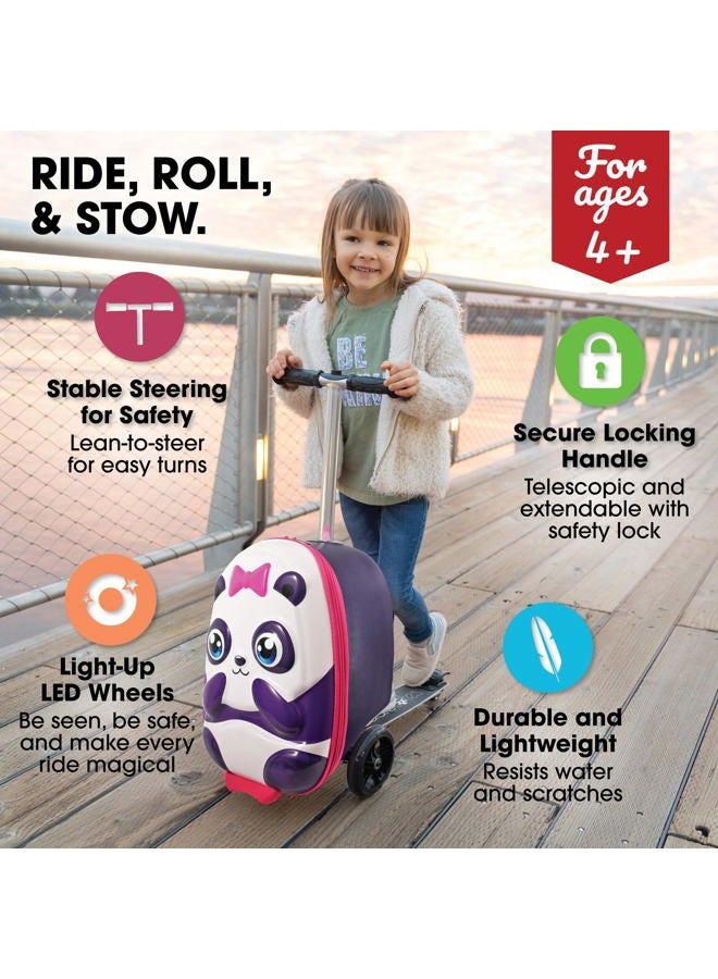 KIDDIETOTES Ride-On Scooter Suitcase for Kids – Hardside Lightweight Carry-On Luggage with Foldable Scooter, LED Wheels, Travel Fun for Toddlers & Children, Multicolor, 13.5 Inch x 9 Inch x 20 Inch - Image 2