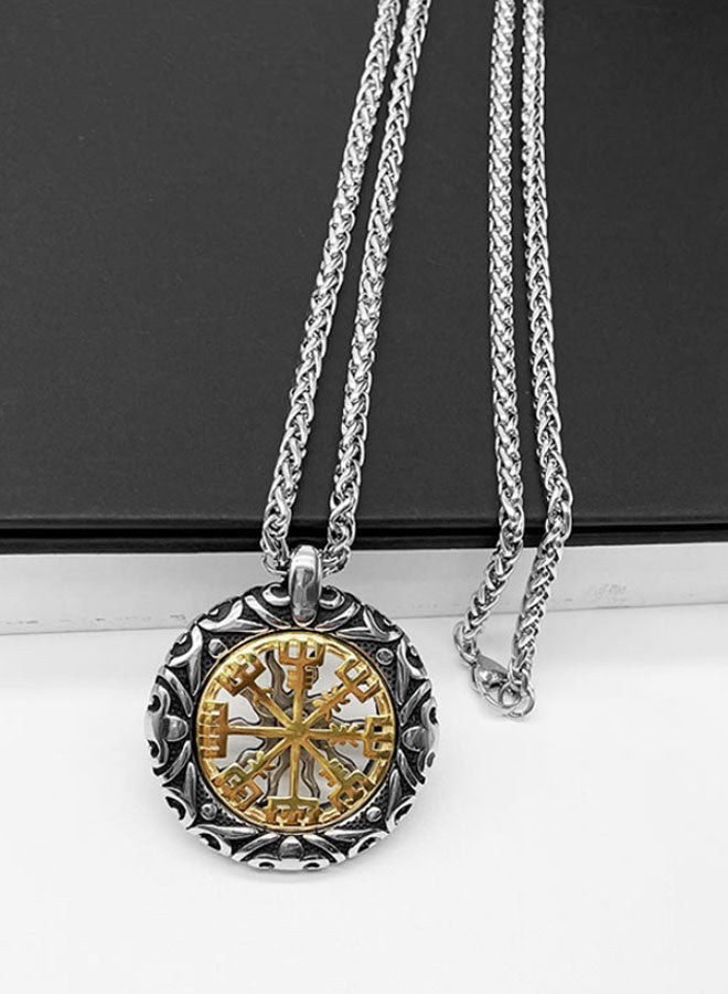 نيوترل بوصلة نجمة المحيط - قلادة مجوهرات ثنائية مخصصة للرجال والنساء قلادة زوجين شخصية من طراز هيب هوب ستريت ريترو أوروبا والولايات المتحدة الأمريكية سلسلة مفاتيح السيارة إكسسوارات قلادة ثنائية شخصية (ذهبي عتيق + فضي) - Image 1