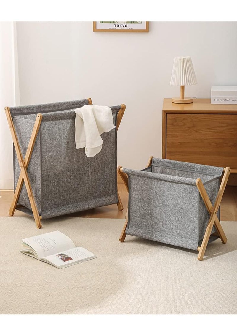 MIXDE Bamboo Wood Laundry Hamper Basket, 96L Portable Dirty Clothes Laundry Basket, Collapsible Folding Clothes Basket Storage, X Frame, for Bathroom Bedroom Home - Image 3
