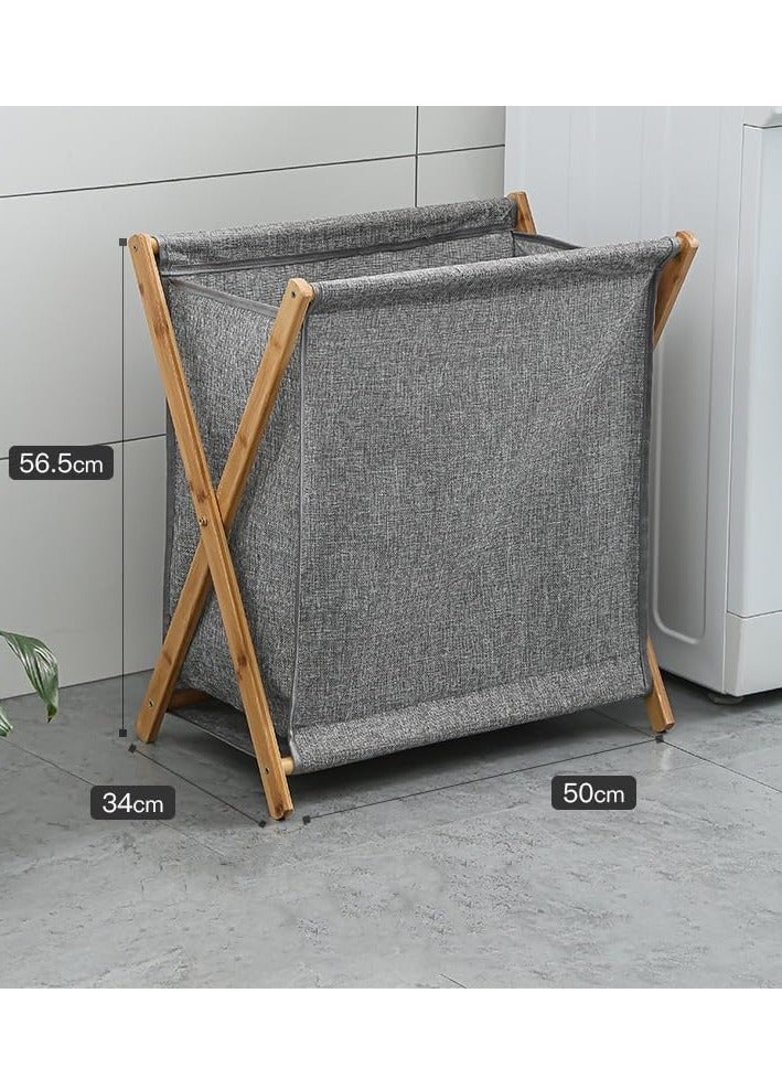 MIXDE Bamboo Wood Laundry Hamper Basket, 96L Portable Dirty Clothes Laundry Basket, Collapsible Folding Clothes Basket Storage, X Frame, for Bathroom Bedroom Home - Image 4