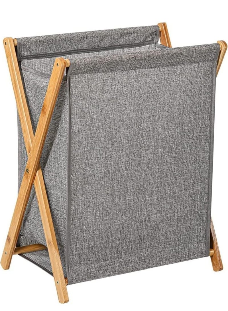 MIXDE Bamboo Wood Laundry Hamper Basket, 96L Portable Dirty Clothes Laundry Basket, Collapsible Folding Clothes Basket Storage, X Frame, for Bathroom Bedroom Home - Image 1